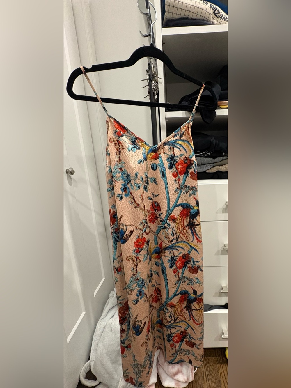 Club Monaco Floral Bird Print Peach Slip Dress (XS)
